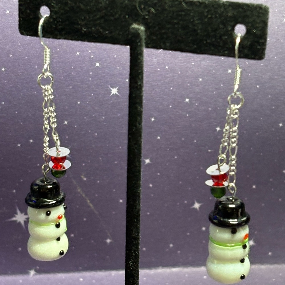 Charming Snowman Earrings with red and green accents